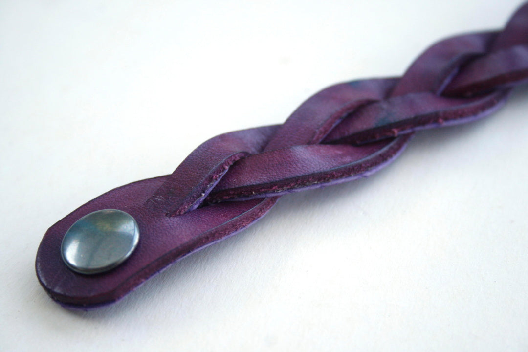 Purple Handmade Leather Bracelet Mystery Braid Impossible Magic Plait Goth Gothic
