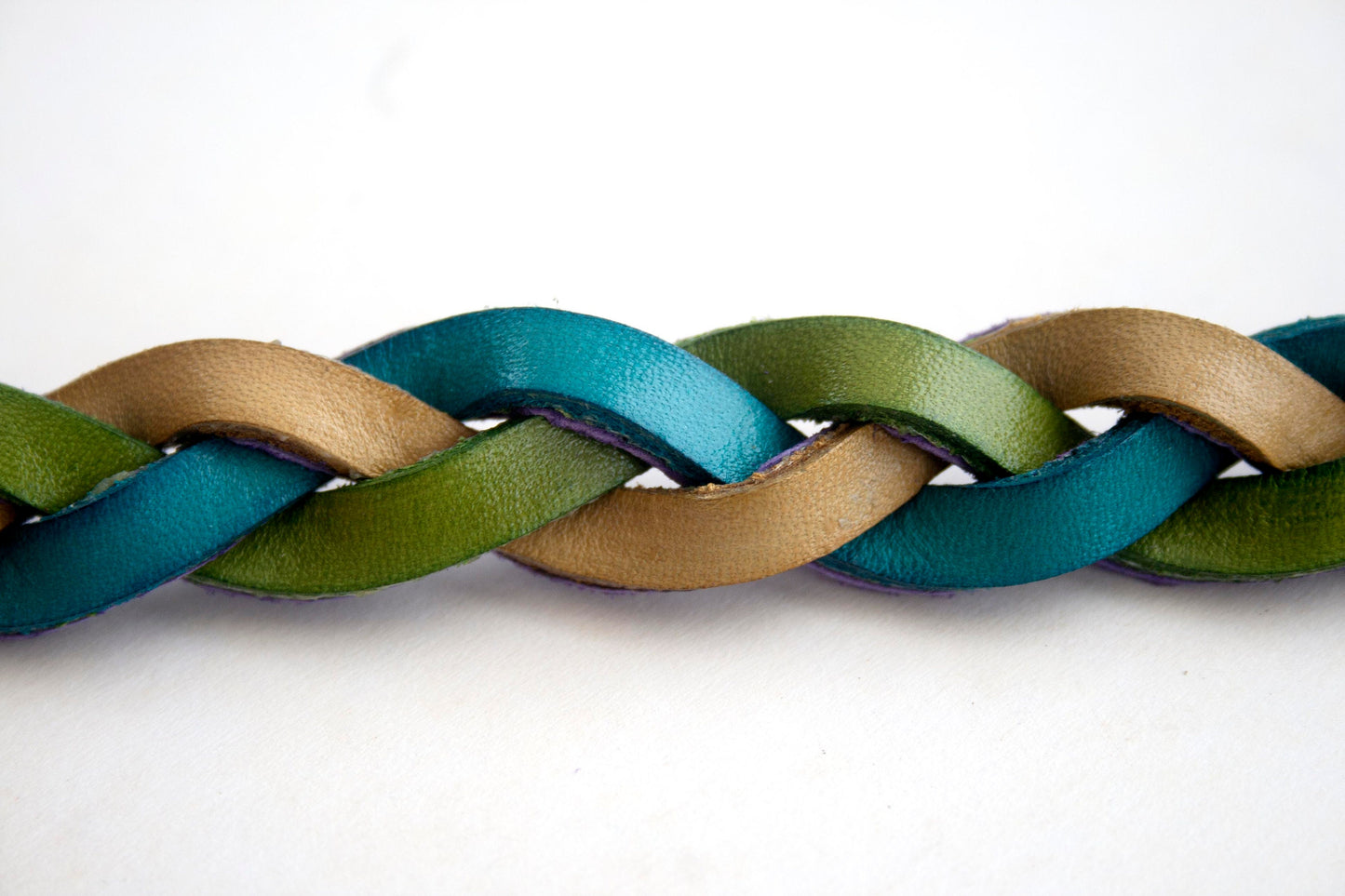 Handmade Leather Bracelet Yellow Green Blue Mystery Braid Impossible Magic Plait