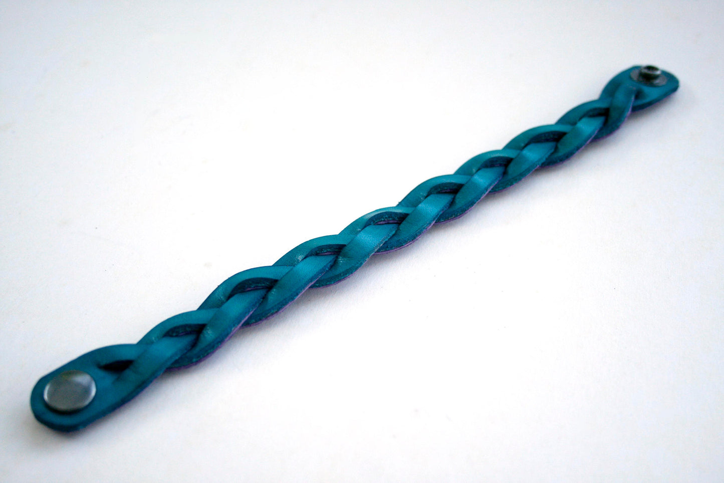 Blue Handmade Leather Bracelet Mystery Braid Impossible Magic Plait Goth Gothic