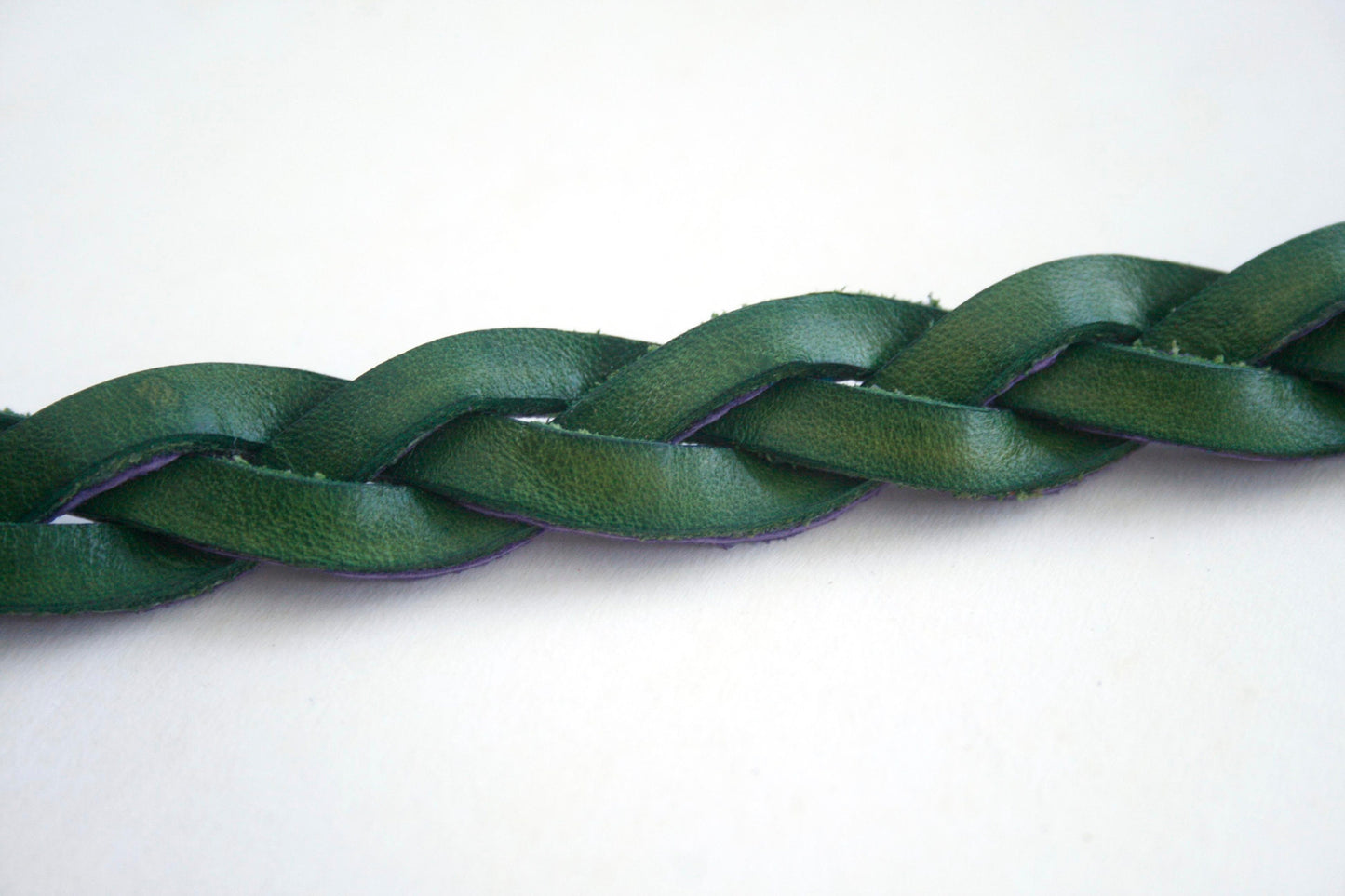 Green Handmade Leather Bracelet Mystery Braid Impossible Magic Plait Goth Gothic