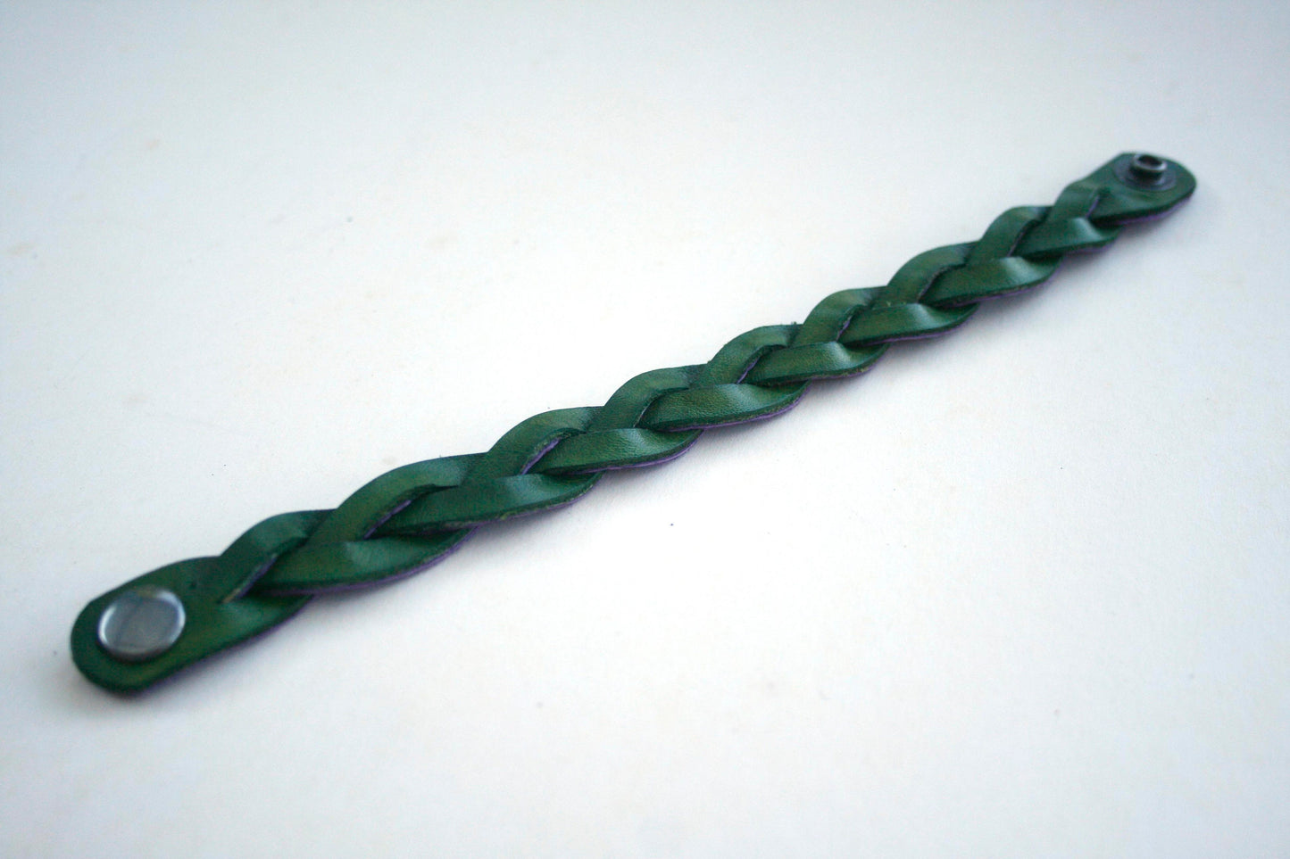 Green Handmade Leather Bracelet Mystery Braid Impossible Magic Plait Goth Gothic