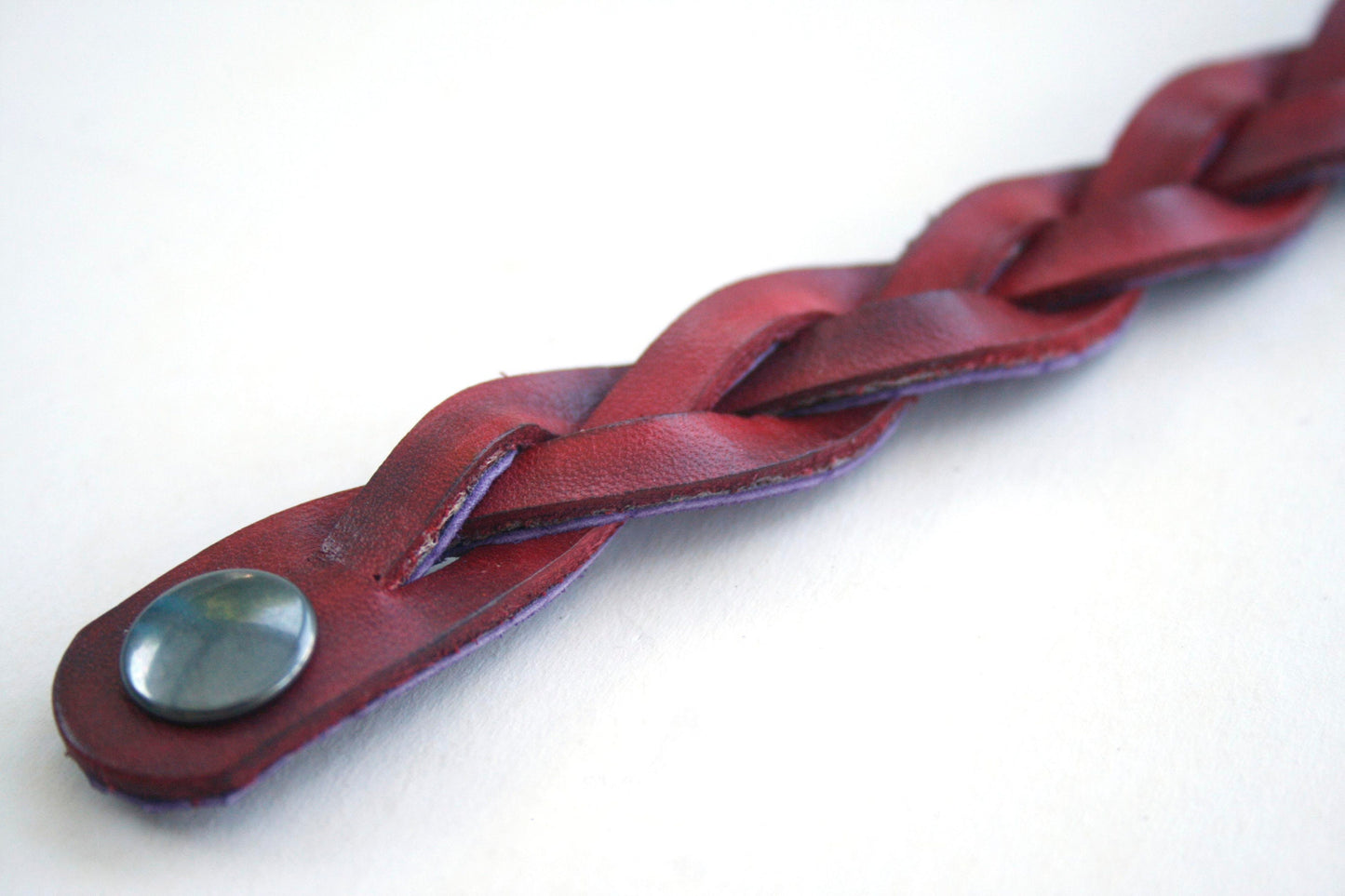 Red Handmade Leather Bracelet Mystery Braid Impossible Magic Plait Goth Gothic