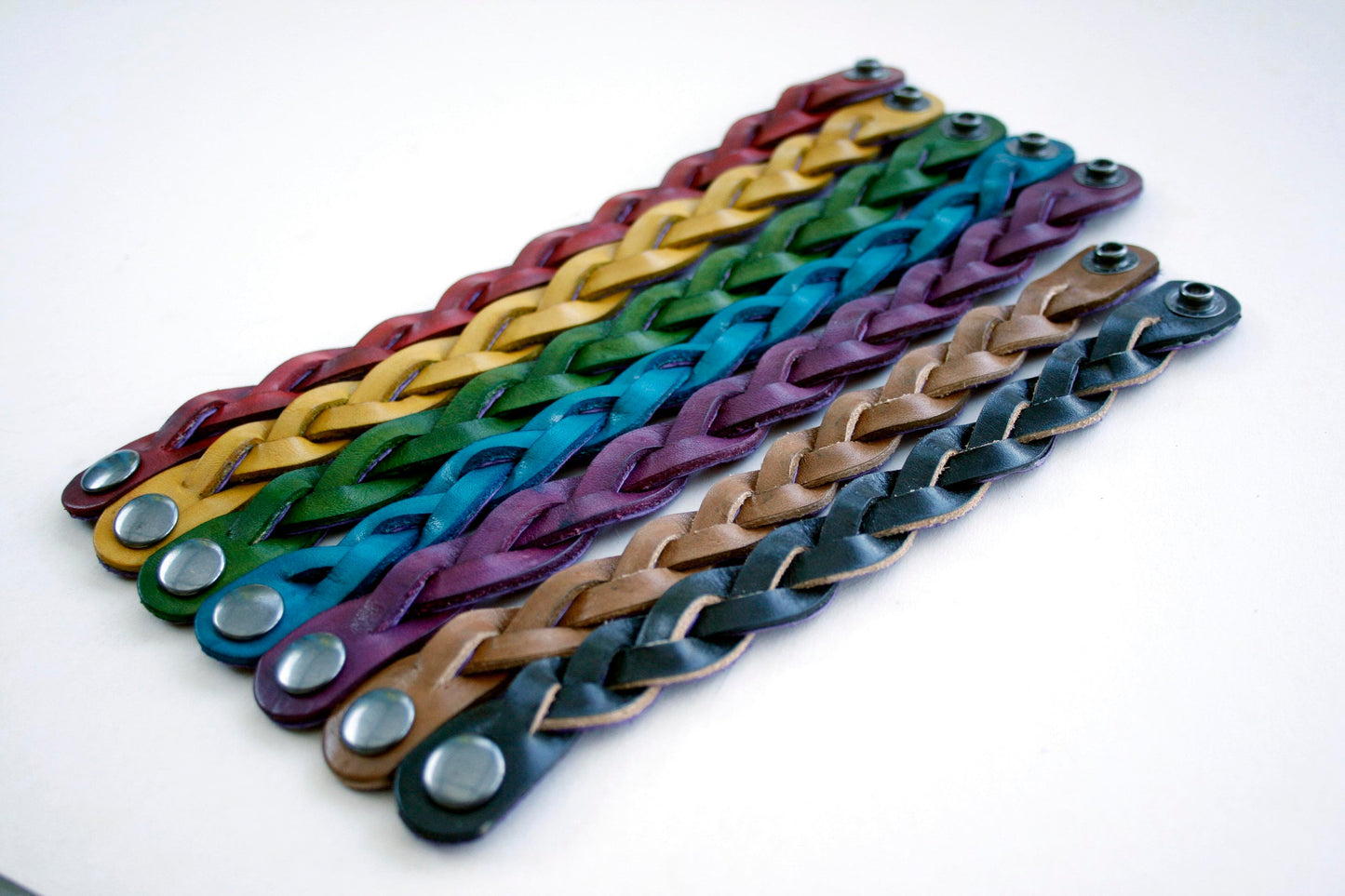 Green Handmade Leather Bracelet Mystery Braid Impossible Magic Plait Goth Gothic