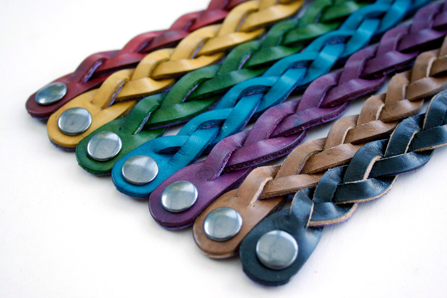 Green Handmade Leather Bracelet Mystery Braid Impossible Magic Plait Goth Gothic