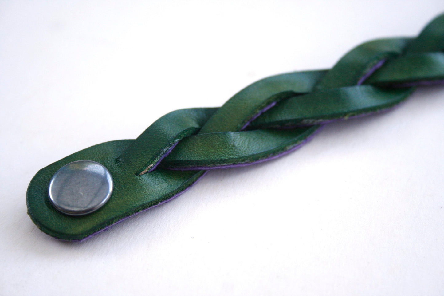 Green Handmade Leather Bracelet Mystery Braid Impossible Magic Plait Goth Gothic