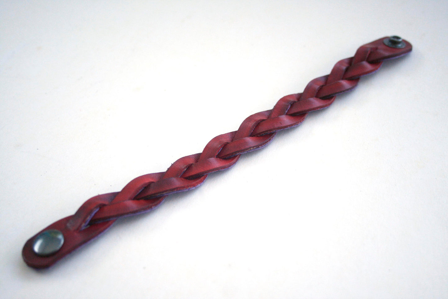 Red Handmade Leather Bracelet Mystery Braid Impossible Magic Plait Goth Gothic