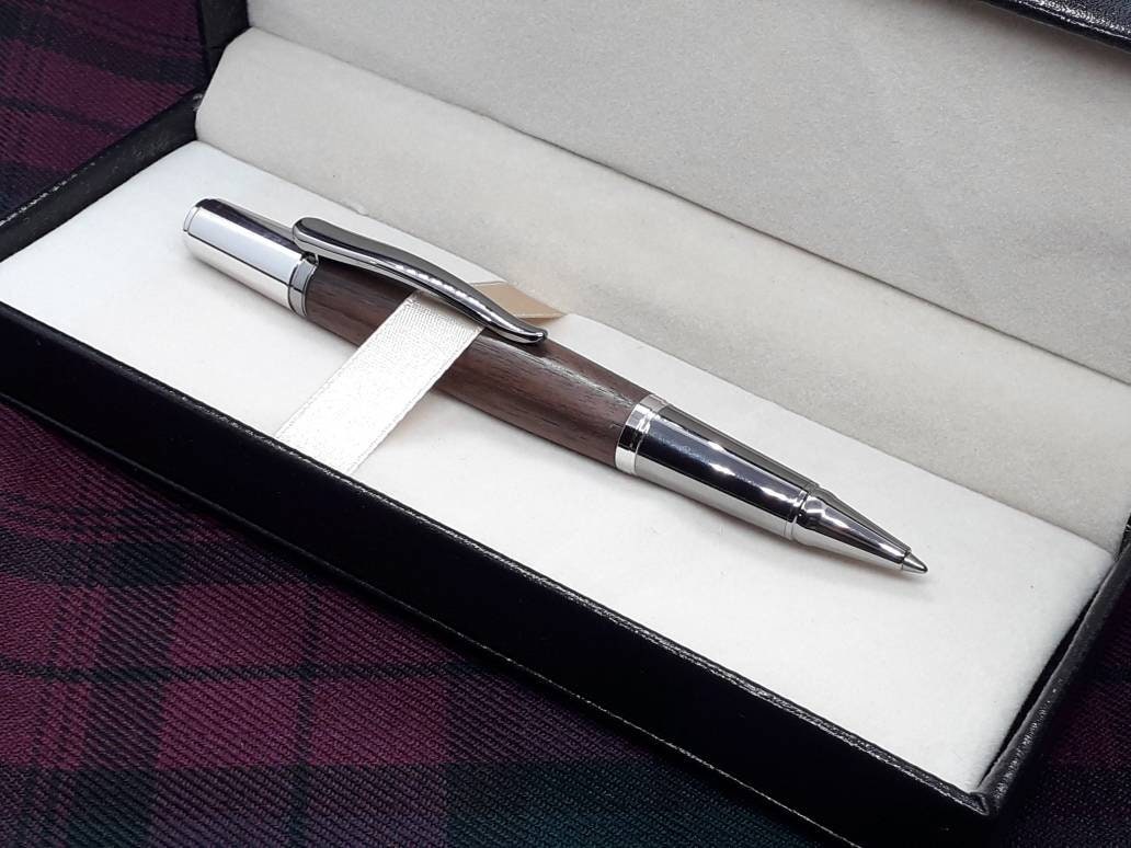 Calamus Black Walnut Silver Gunmetal Twist Ballpoint Pen | Sierra (Cierra) Style | Handcrafted Wooden Pen