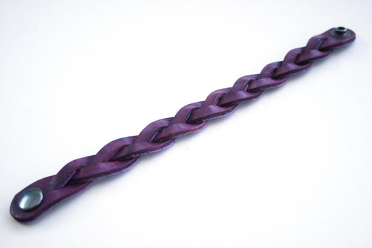 Purple Handmade Leather Bracelet Mystery Braid Impossible Magic Plait Goth Gothic