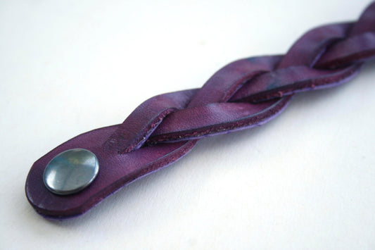 Purple Handmade Leather Bracelet Mystery Braid Impossible Magic Plait Goth Gothic