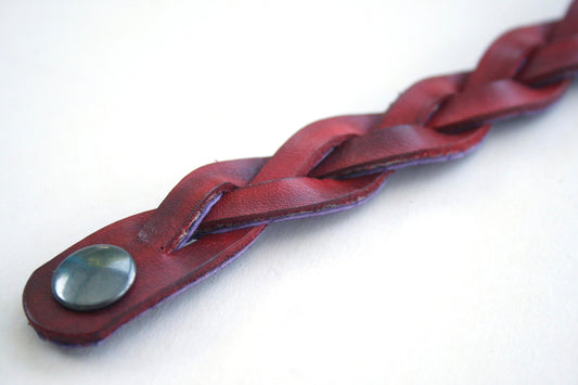 Red Handmade Leather Bracelet Mystery Braid Impossible Magic Plait Goth Gothic