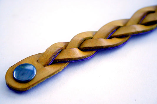 Yellow Handmade Leather Bracelet Mystery Braid Impossible Magic Plait Goth Gothic