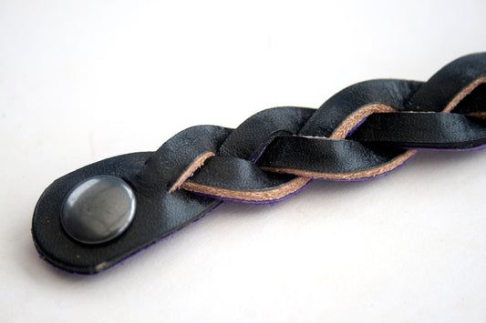 Black Handmade Leather Bracelet Mystery Braid Impossible Magic Plait Goth Gothic