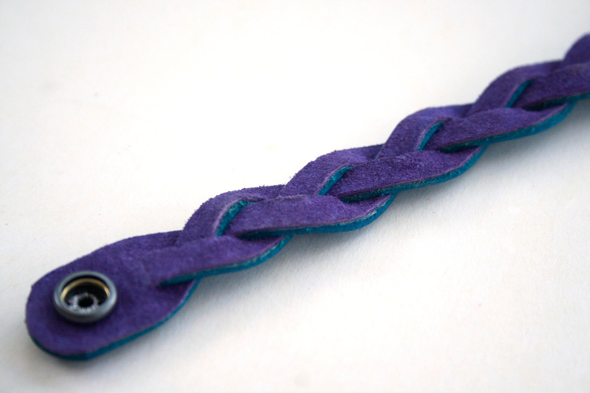 Green Handmade Leather Bracelet Mystery Braid Impossible Magic Plait Goth Gothic