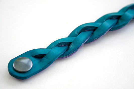 Blue Handmade Leather Bracelet Mystery Braid Impossible Magic Plait Goth Gothic