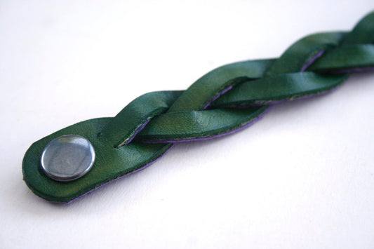 Green Handmade Leather Bracelet Mystery Braid Impossible Magic Plait Goth Gothic