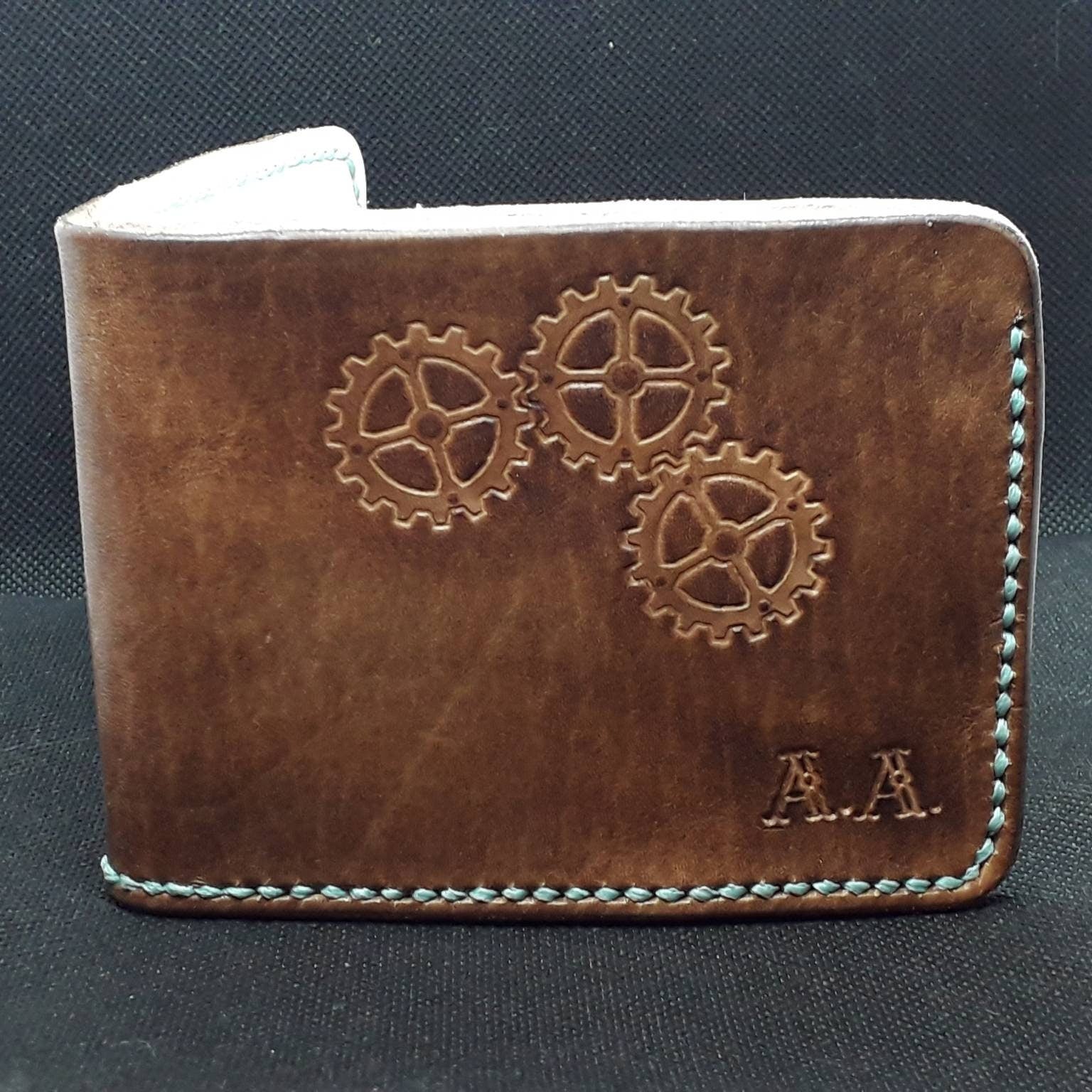 Real Leather Wallet | Handmade | Steampunk | Cogs | Gear